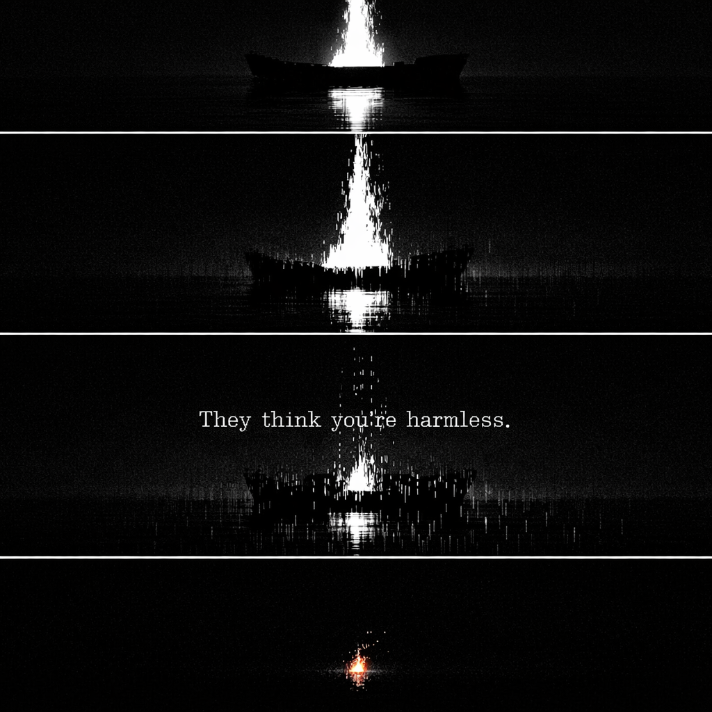 Burning funeral ship on the Synergy Sea representing SynergyX Dragon burn deflationary mechanism — 0.65% of every block reward permanently destroyed